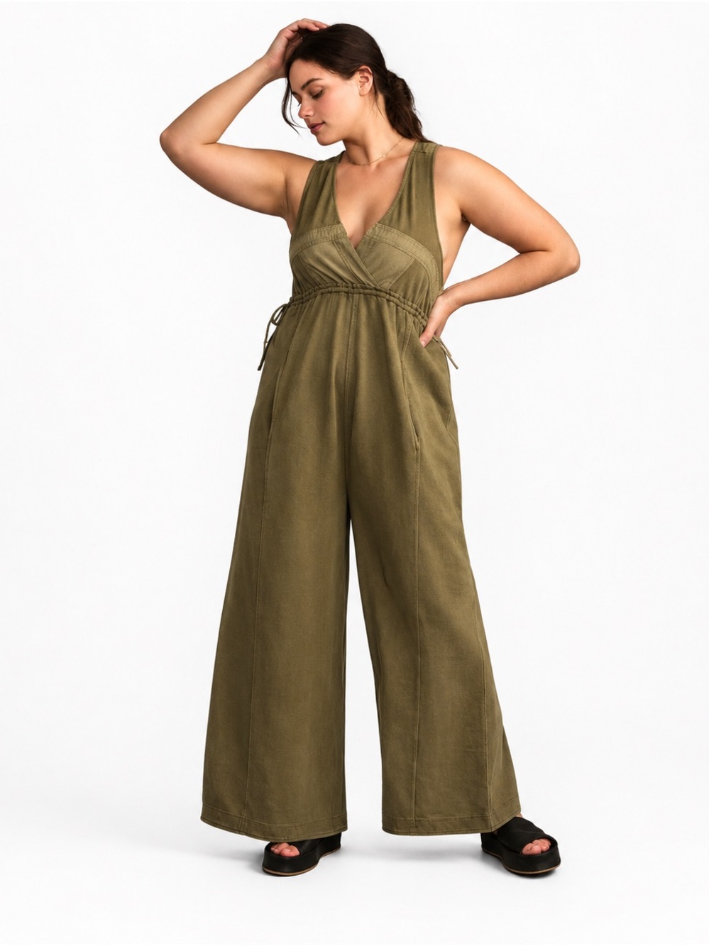 Daily Practice by Anthropologie Fresh Air   Jumpsuit XL Olive Green Wide leg